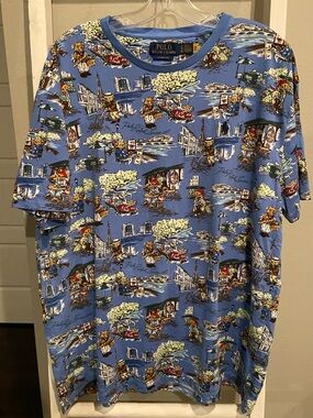 Men’s Ralph Lauren Blue Polo Bear Paris Scene Tee RARE